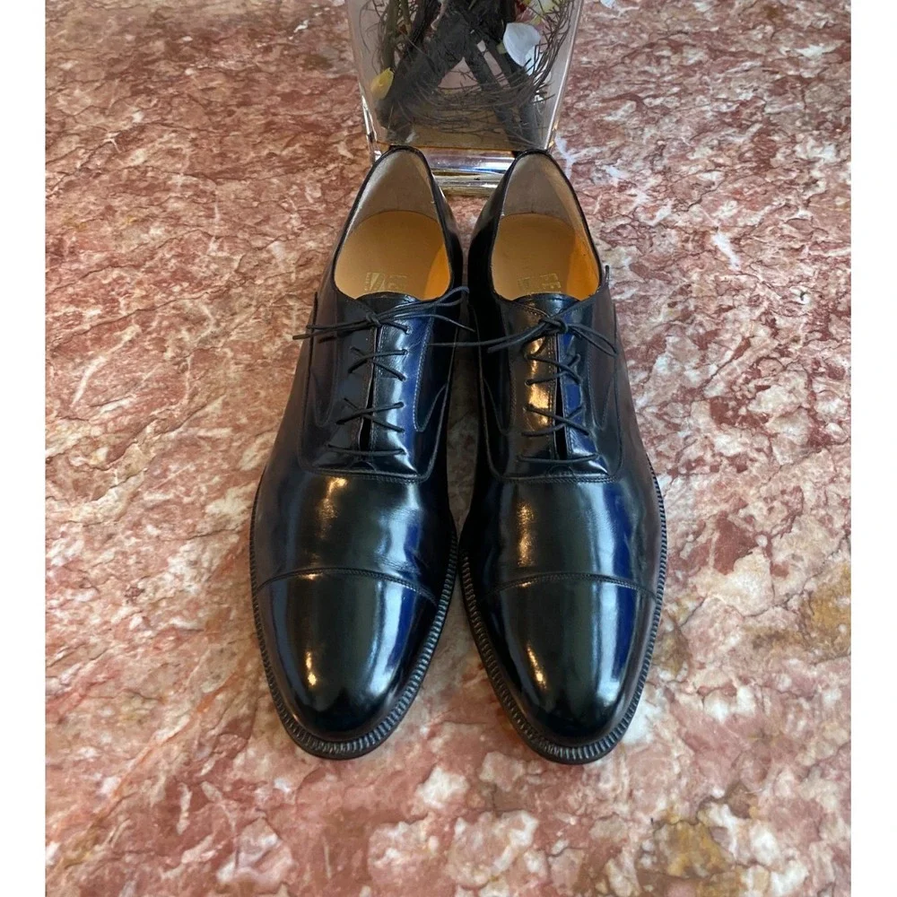 SALVATORE FERRAGAMO PADOVA BLACK LEATHER CAP-TOE OXFORD SHOES 11.5B EUC! $1,150